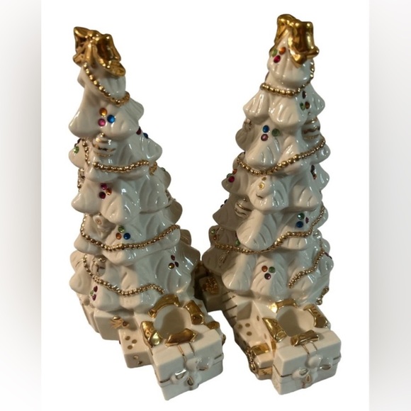 Lenox The Jeweled Christmas Tree Candlesticks Candle Holders Fine Ivory China - Picture 4 of 4